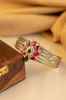 Two-Tone Kundan Polki Temple Bangle In Sterling Silver