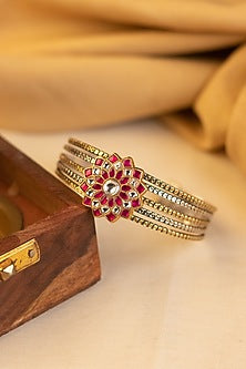 Two-Tone Kundan Polki Temple Bangle In Sterling Silver