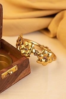 Gold Finish Temple Bangle In Sterling Silver