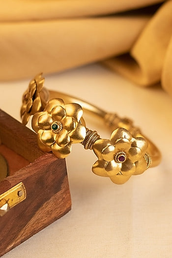 Gold Finish Temple Bangle In Sterling Silver