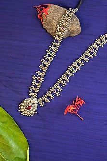 White Finish Kemp Stone Temple Long Necklace In Sterling Silver