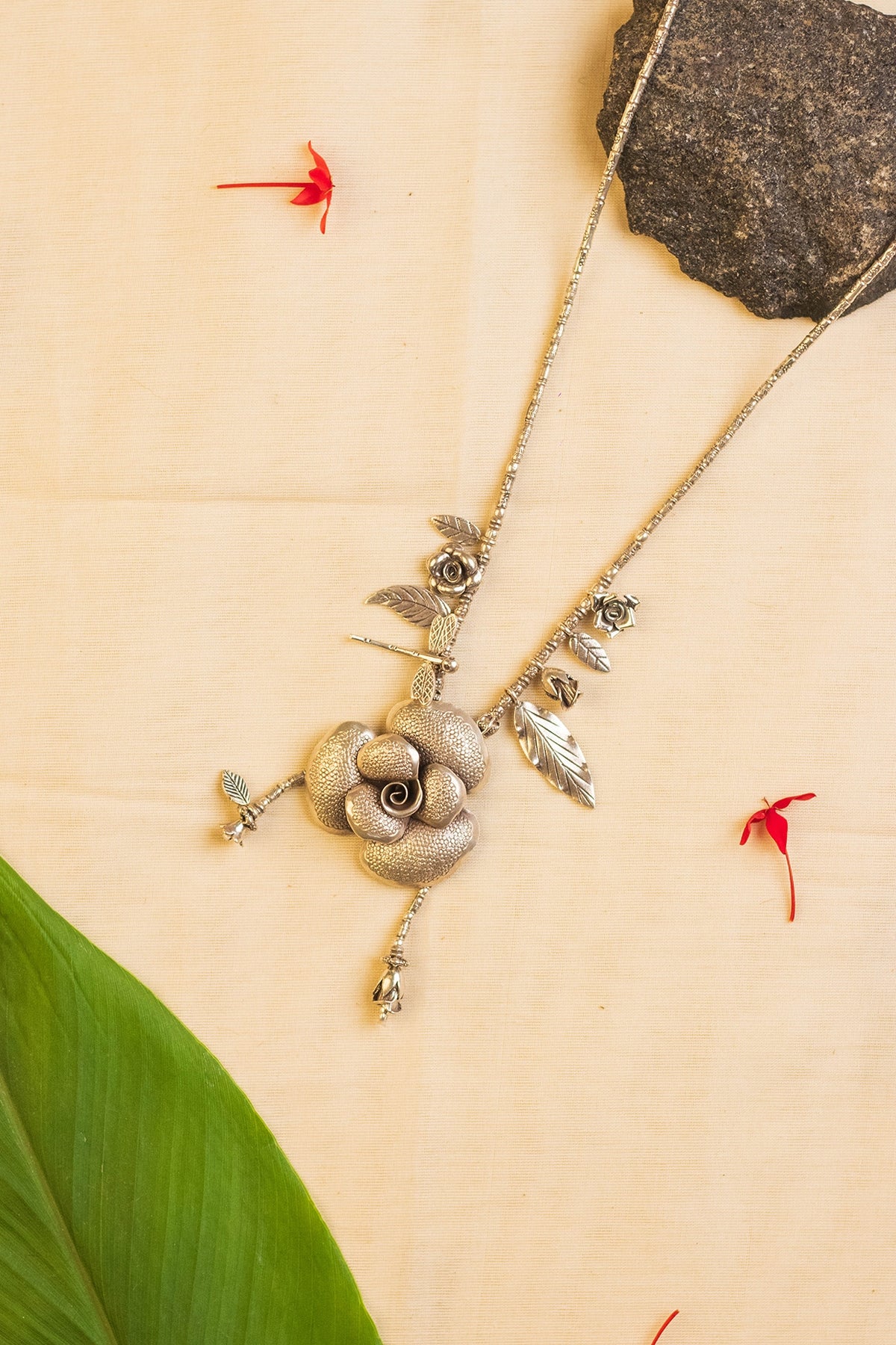 White Finish Long Necklace In Sterling Silver