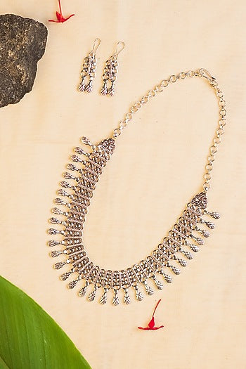 White Finish Temple Necklace Set In Sterling Silver
