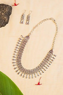 White Finish Temple Necklace Set In Sterling Silver