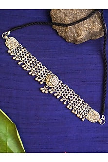 White Finish Temple Choker Necklace In Sterling Silver