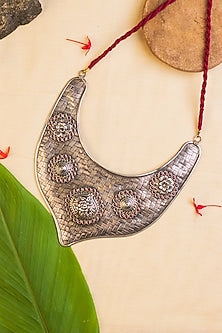 White Finish Temple Long Necklace In Sterling Silver