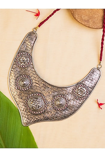 White Finish Temple Long Necklace In Sterling Silver