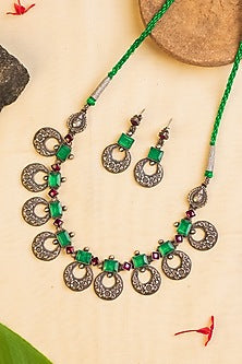 White Finish Kemp Stone Temple Necklace Set In Sterling Silver