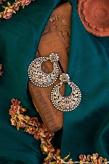 White Finish Kempstone Temple Dangler Earrings In Sterling Silver
