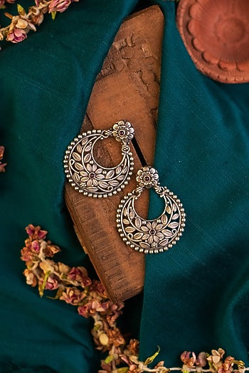 White Finish Kempstone Temple Dangler Earrings In Sterling Silver