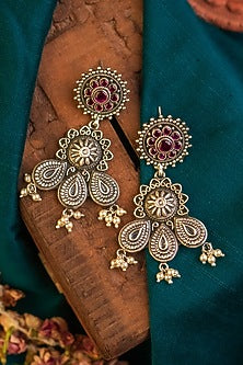 White Finish Kempstone Temple Dangler Earrings In Sterling Silver