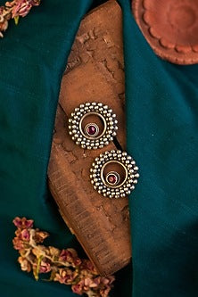 White Finish Kempstone Temple Dangler Earrings In Sterling Silver