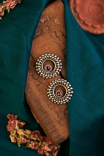 White Finish Kempstone Temple Dangler Earrings In Sterling Silver