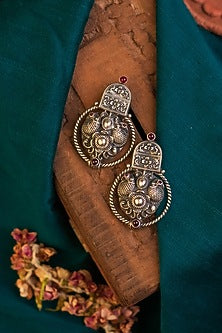 White Finish Kemp Stone Temple Dangler Earrings In Sterling Silver