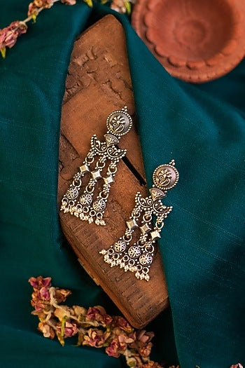 White Finish Kemp Stone Temple Dangler Earrings In Sterling Silver