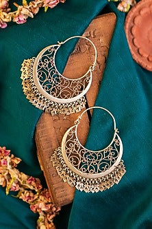 White Finish Temple Chandbali Earrings In Sterling Silver
