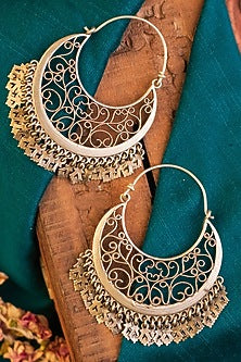 White Finish Temple Chandbali Earrings In Sterling Silver