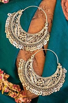 White Finish Temple Chandbali Earrings In Sterling Silver