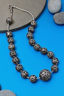 White Finish Chitai Beaded Long Temple Necklace In Sterling Silver