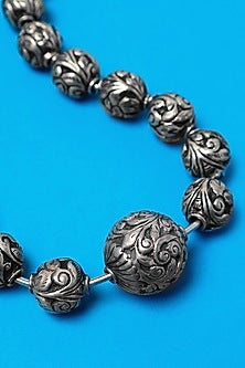 White Finish Chitai Beaded Long Temple Necklace In Sterling Silver