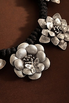 White Finish Floral Temple Necklace In Sterling Silver