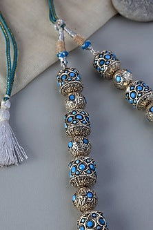 White Finish Turquoise Beaded Temple Necklace In Sterling Silver