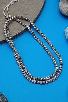 White Finish Beaded Long Temple Necklace In Sterling Silver