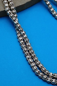 White Finish Beaded Long Temple Necklace In Sterling Silver