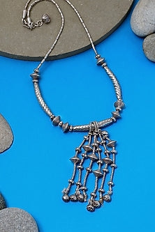 White Finish Beaded Tribal Necklace In Sterling Silver