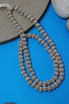 White Finish Beaded Long Temple Necklace In Sterling Silver