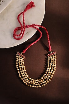 White Finish Kundan Polki Layered Temple Necklace In Sterling Silver