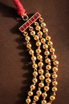 White Finish Kundan Polki Layered Temple Necklace In Sterling Silver