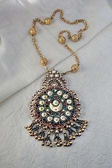 Gold Finish Temple Pendant Necklace In Sterling Silver