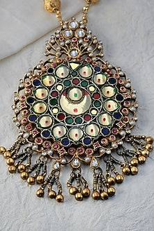 Gold Finish Temple Pendant Necklace In Sterling Silver