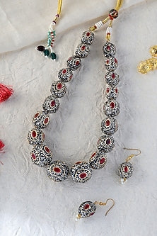 White Finish Ruby Stone Temple Necklace In Sterling Silver