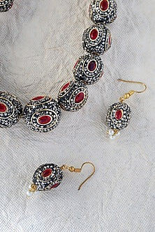 White Finish Ruby Stone Temple Necklace In Sterling Silver