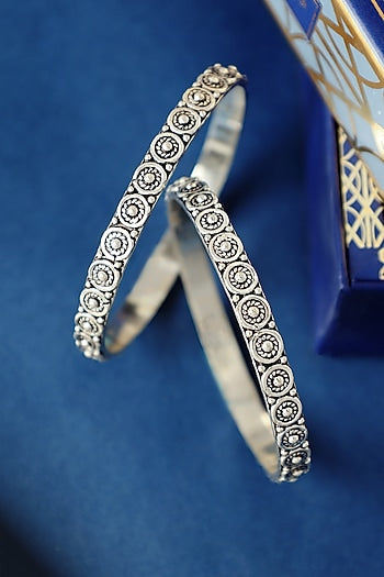 White Finish Temple Bangles In Sterling Silver (Set Of 2)