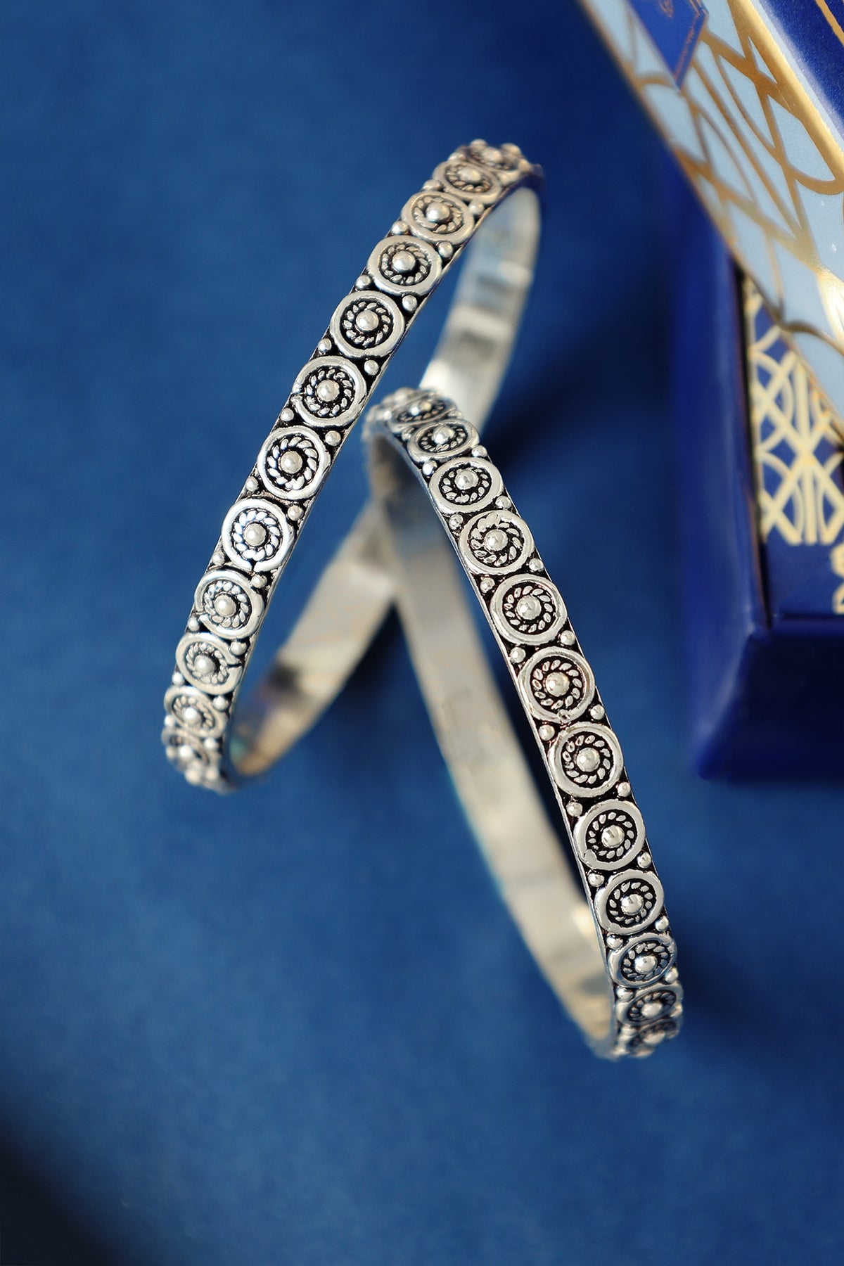 White Finish Temple Bangles In Sterling Silver (Set Of 2)