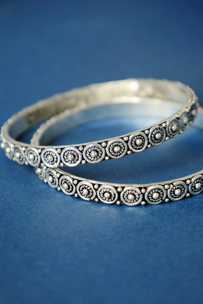 White Finish Temple Bangles In Sterling Silver (Set Of 2)