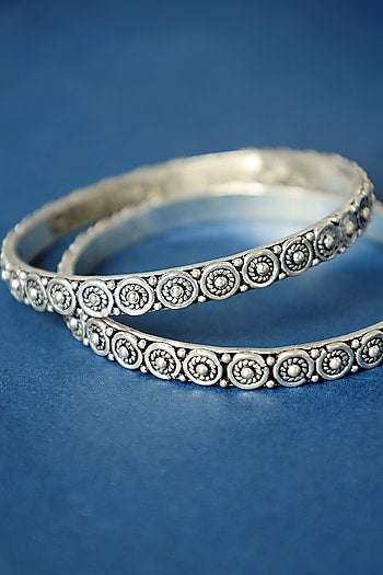 White Finish Temple Bangles In Sterling Silver (Set Of 2)