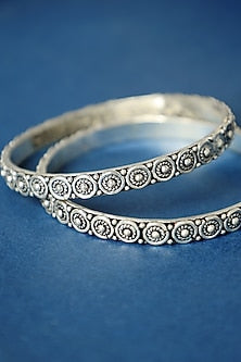 White Finish Temple Bangles In Sterling Silver (Set Of 2)