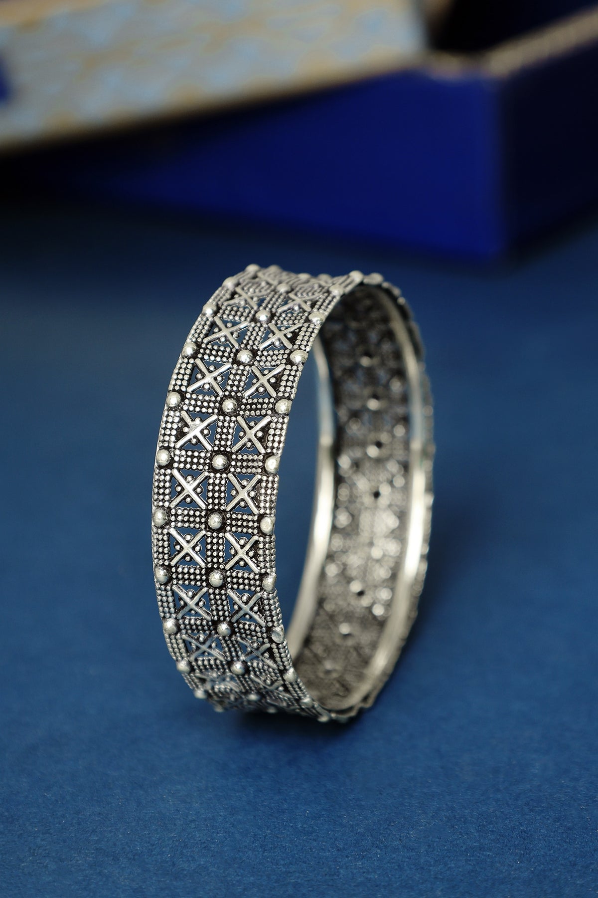 White Finish Temple Bangle In Sterling Silver