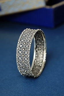 White Finish Temple Bangle In Sterling Silver