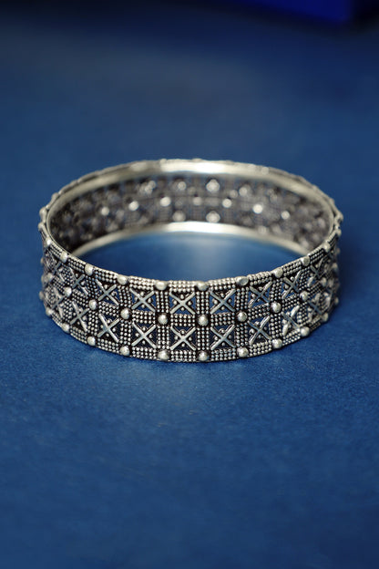 White Finish Temple Bangle In Sterling Silver