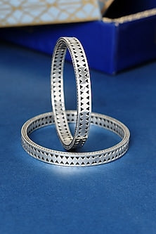 White Finish Temple Bangles In Sterling Silver (Set Of 2)