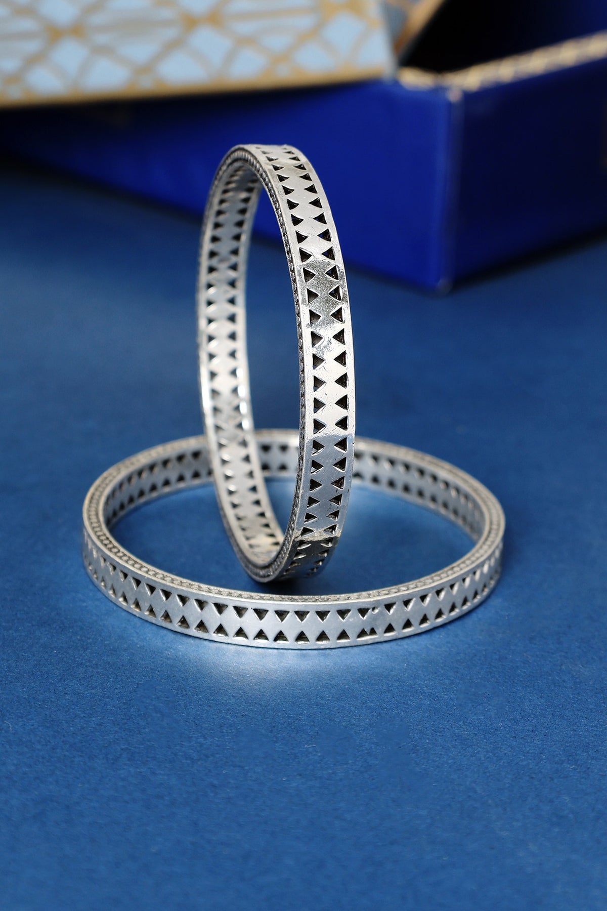 White Finish Temple Bangles In Sterling Silver (Set Of 2)