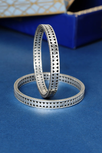 White Finish Temple Bangles In Sterling Silver (Set Of 2)