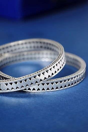 White Finish Temple Bangles In Sterling Silver (Set Of 2)