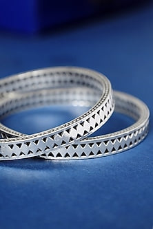 White Finish Temple Bangles In Sterling Silver (Set Of 2)
