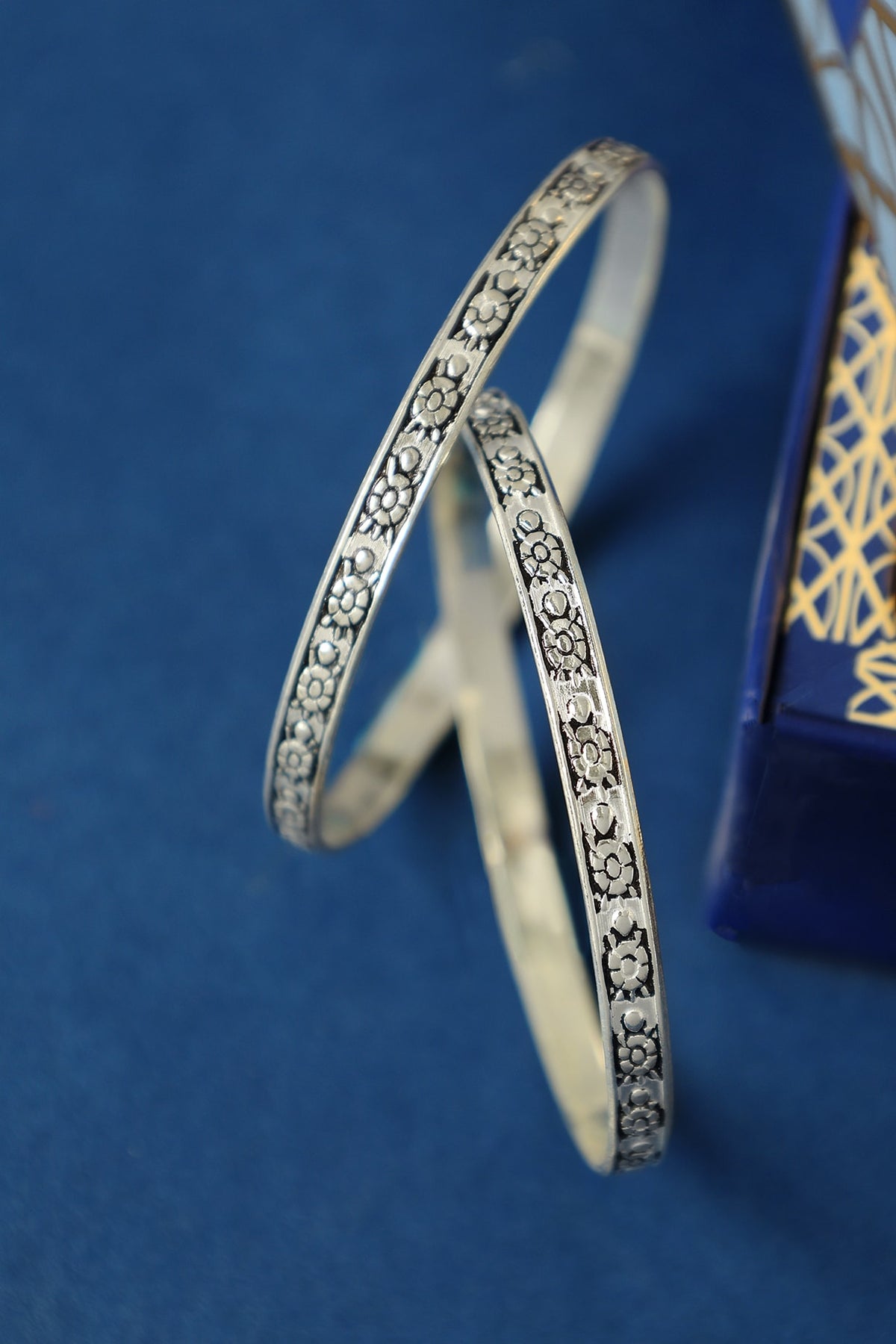 White Finish Temple Bangles In Sterling Silver (Set Of 2)